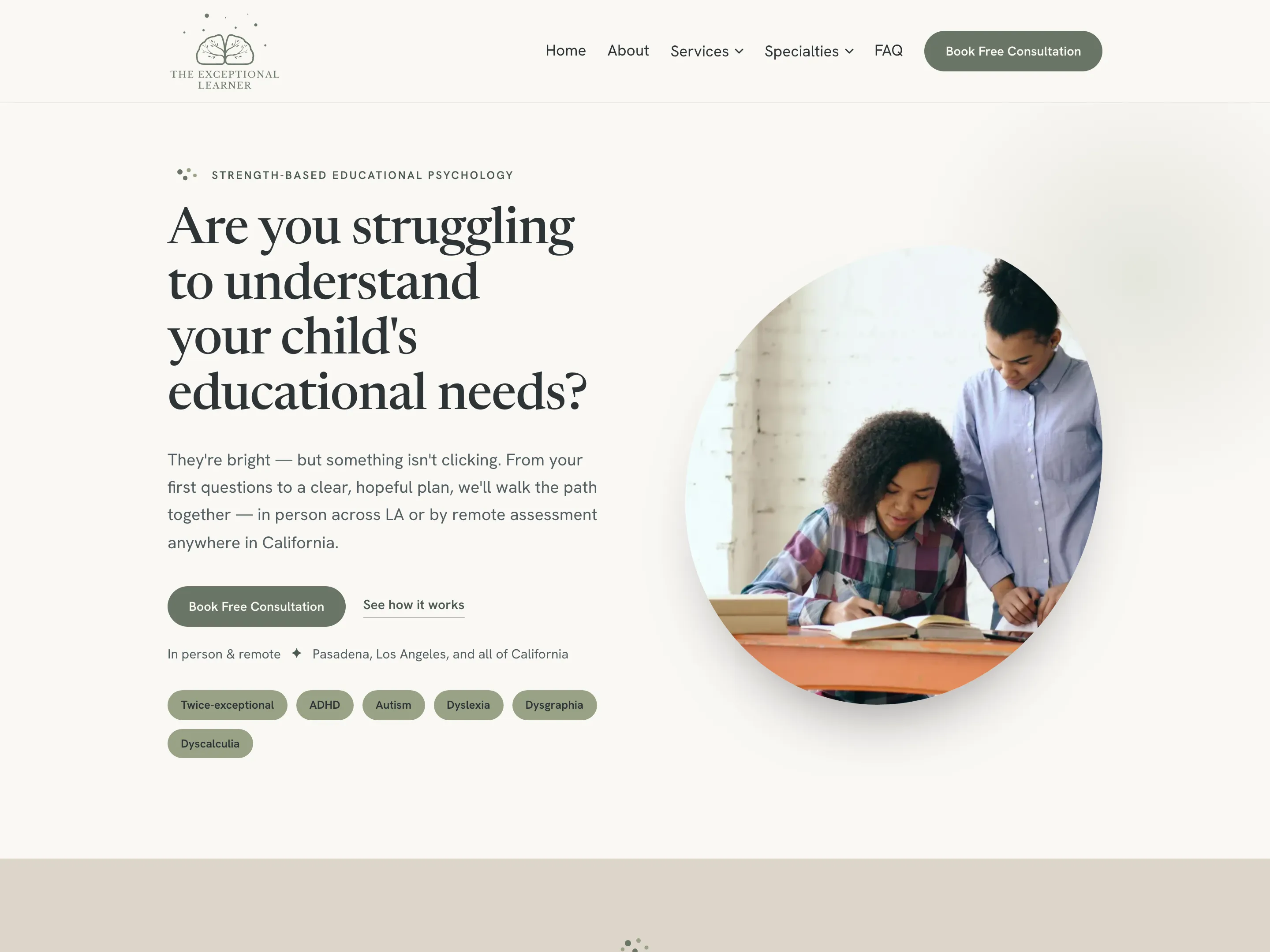 The Exceptional Learner website screenshot