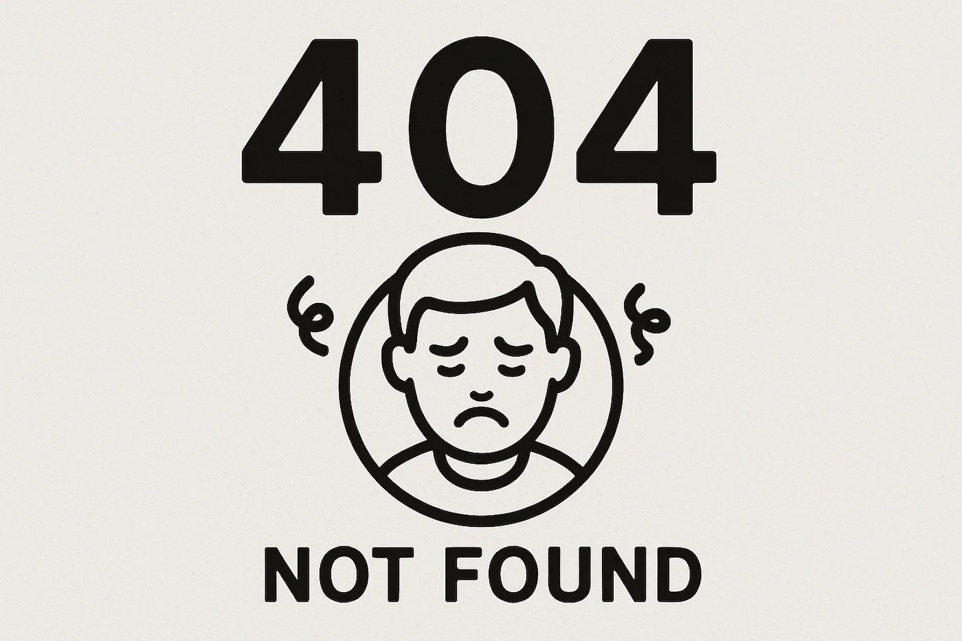 '404 NOT FOUND' page for a website with an illustration of a sad user who cannot find what they are looking for.