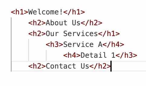 Example of good HTML headings structure. Headings follow logical hierarchy
