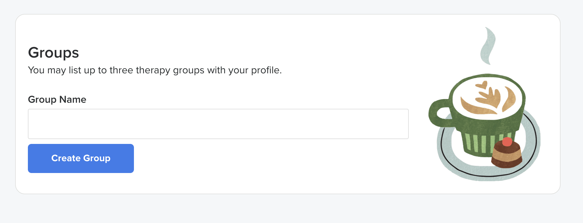 Psychology Today 'groups' section where a therapist can add relevant group therapy offerings